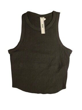 PINK Victoria's Secret Ribbed Tank Top Crop High Neck Size M in Black NWT